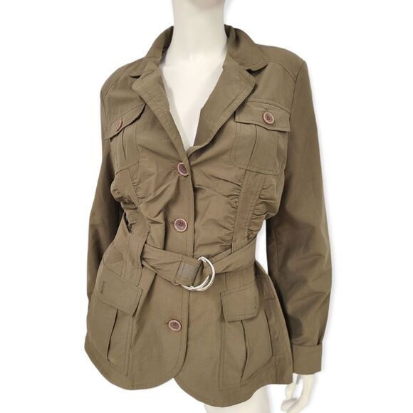 Taifuu olive Green Short Belted Trench Womens size Medium - Picture 2 of 6